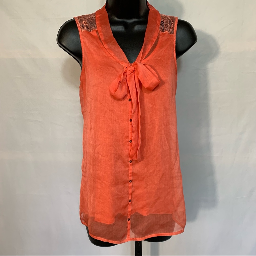The Limited Silky Bow & Lace Sleeveless Blouse